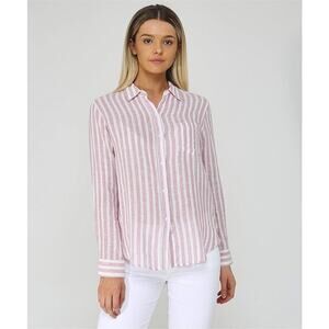 Rails Pink White Gold Stripe Linen Blend Blouse S Coastal Grandmother Coastal
